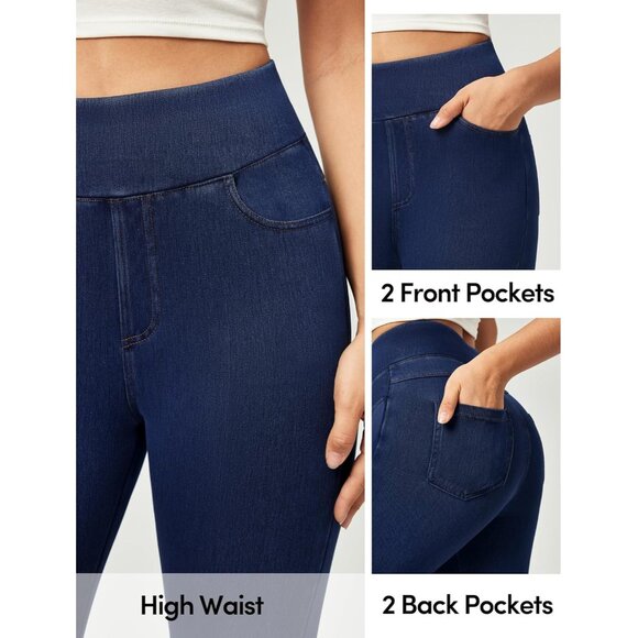 Women Jeggings Capris Stretchy High Waist Denim with Pockets Casual Pants - Picture 4 of 5